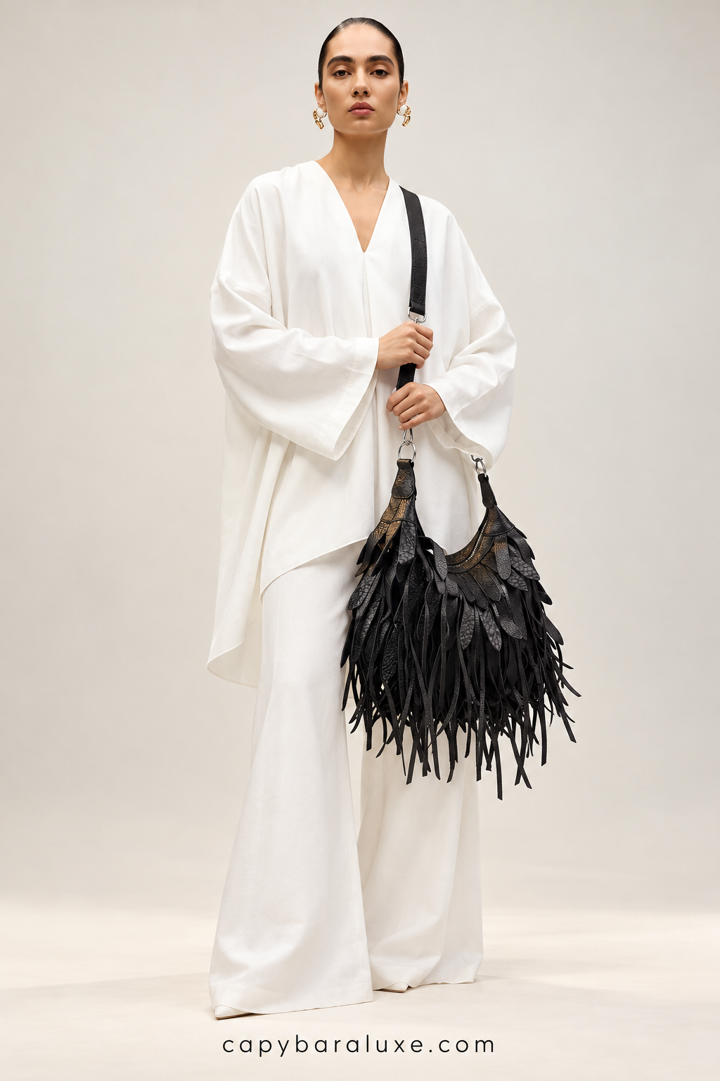 Black Leather Fringe Crossbody Bag for Women | Capybaraluxe