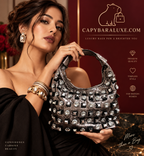 Capybara Luxe Silver Crystal Embellished Statement Handbag