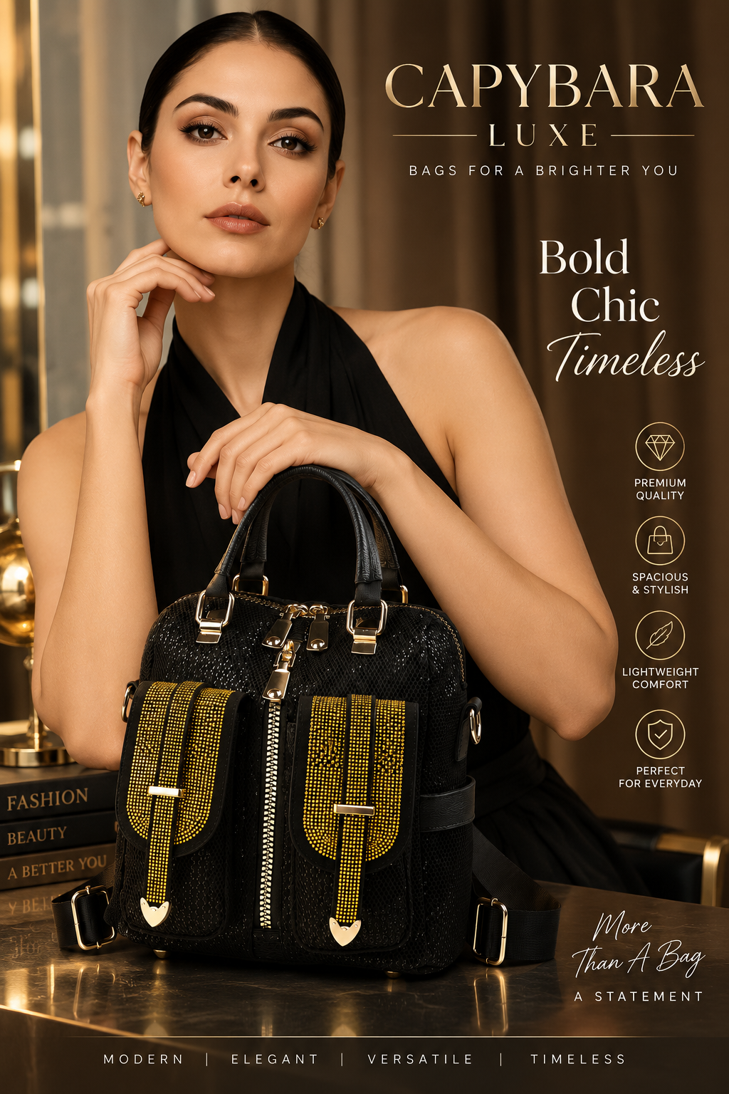 Luxe Black & Gold Statement Backpack