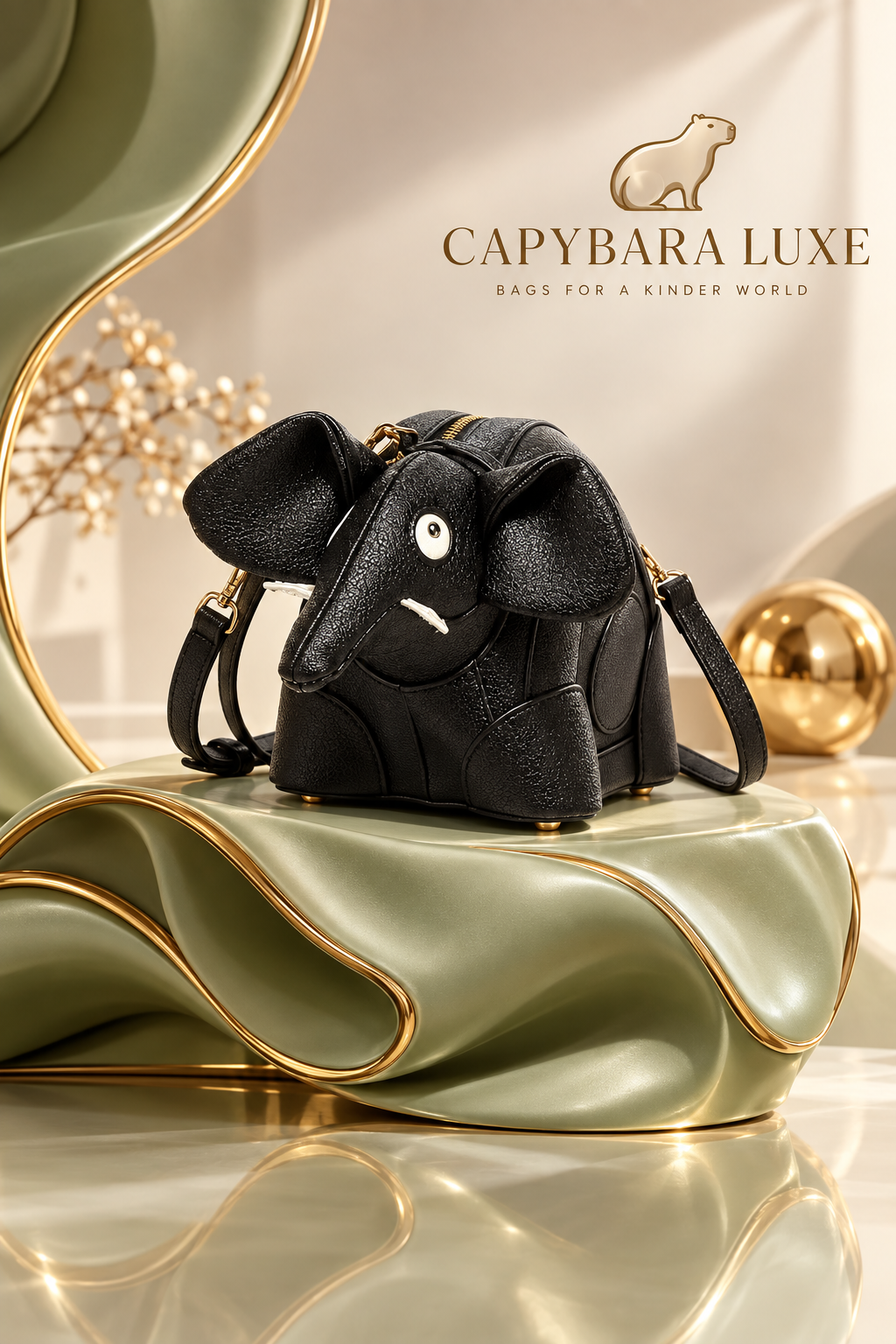 Luxe Black Elephant Shoulder Bag