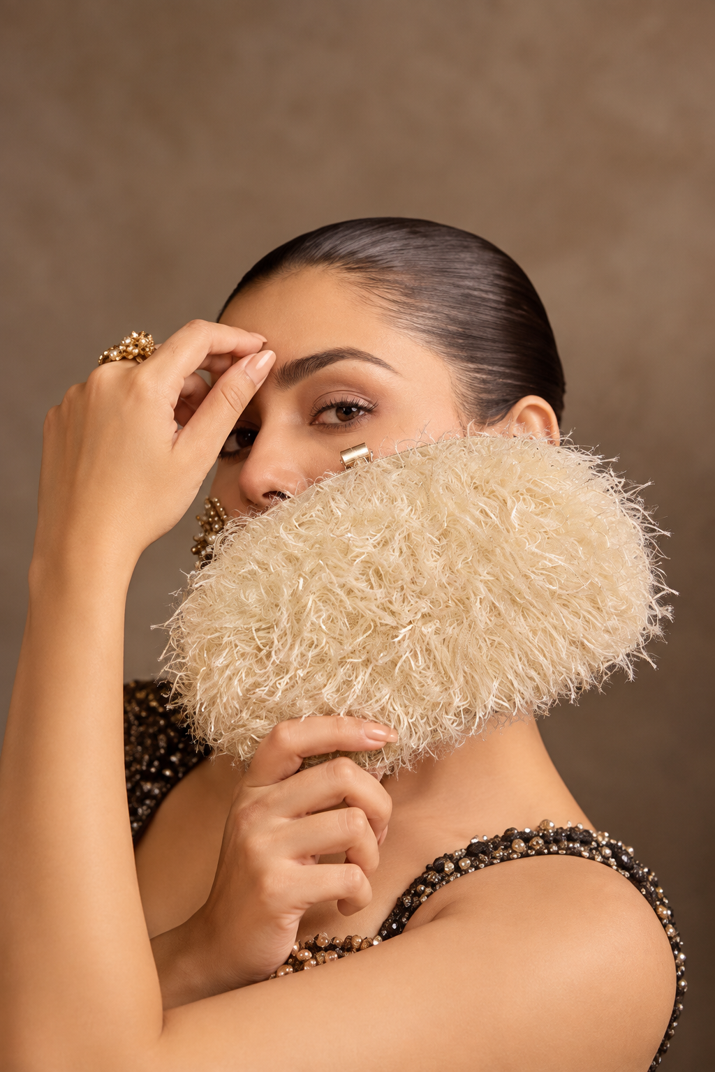 Cream Fur Luxury Clutch Bag