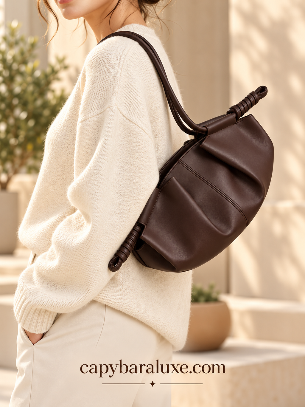 Chocolate Brown Pleated Shoulder Bag for Women | Elegant Everyday Handbag