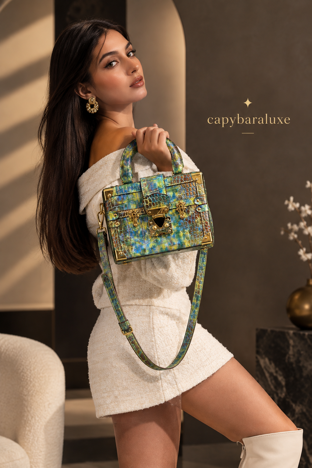 Green Luxury Croco Texture Handbag