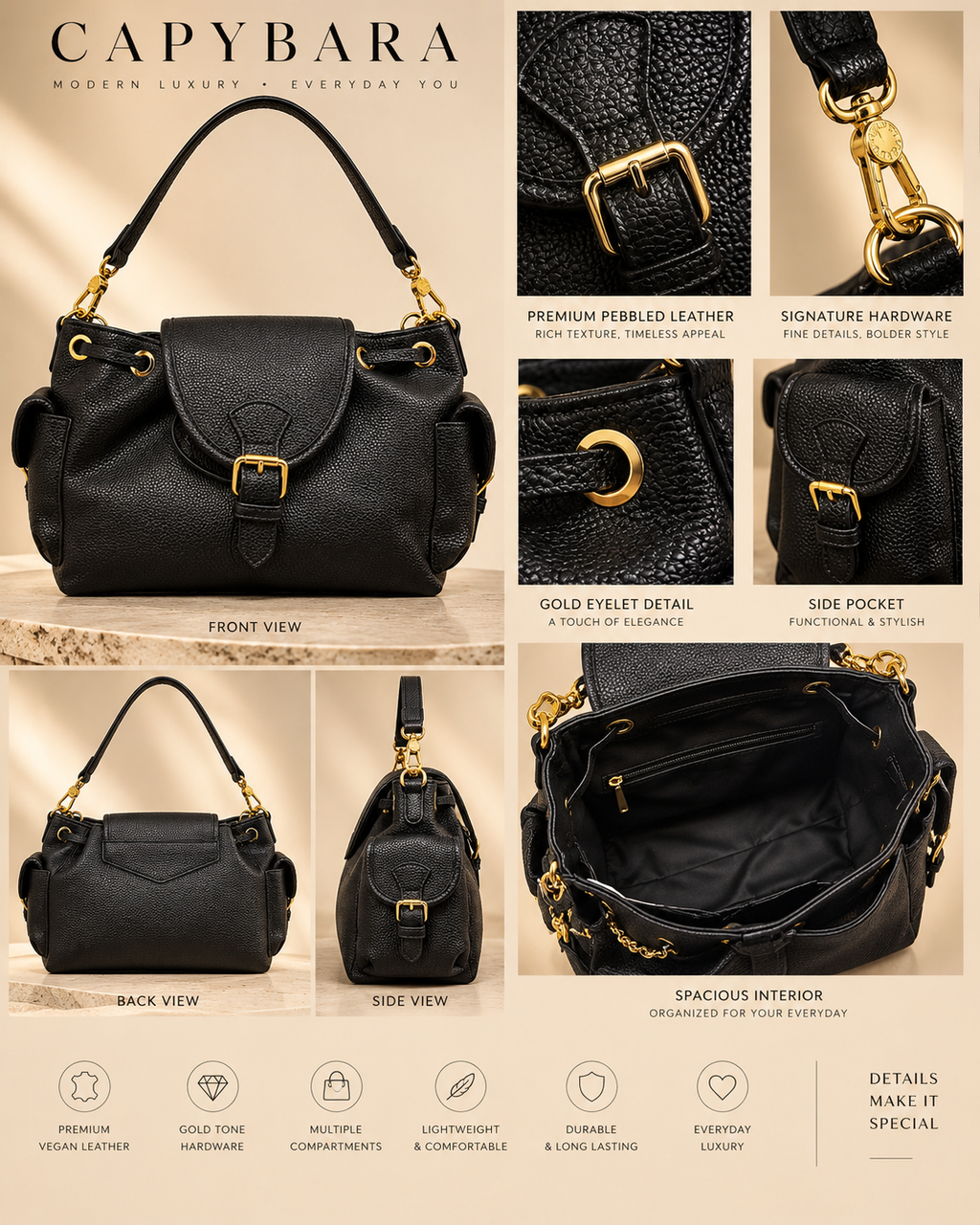 Luxe Black Chain Shoulder Bag