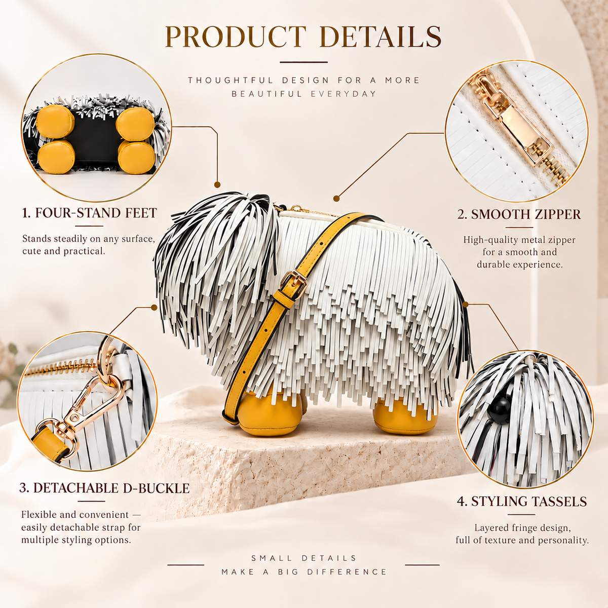 Yellow Fringe Pup Bag