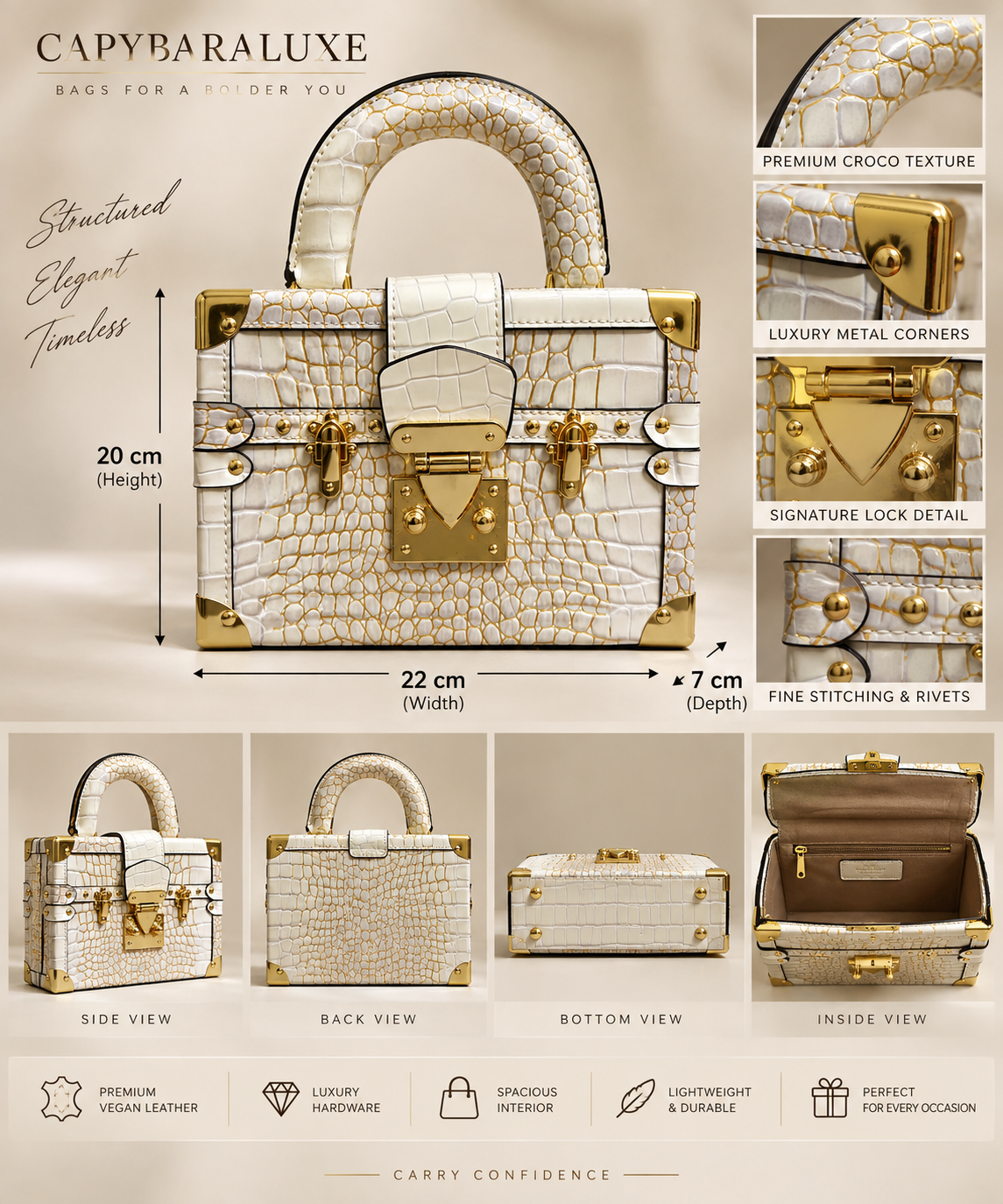 Luxe Ivory Crocodile Box Bag