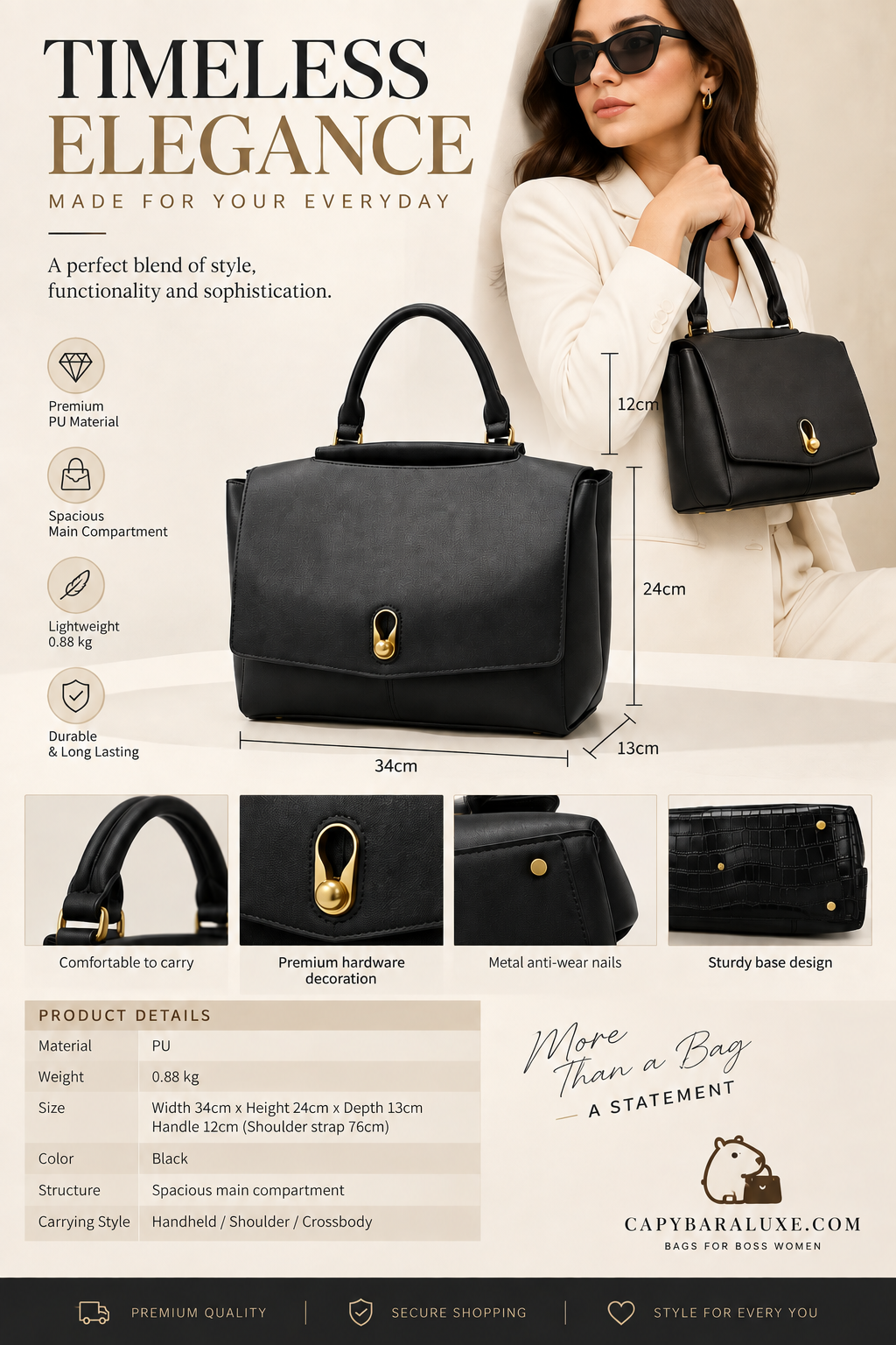 Classic Black Luxe Handbag – Timeless Elegance
