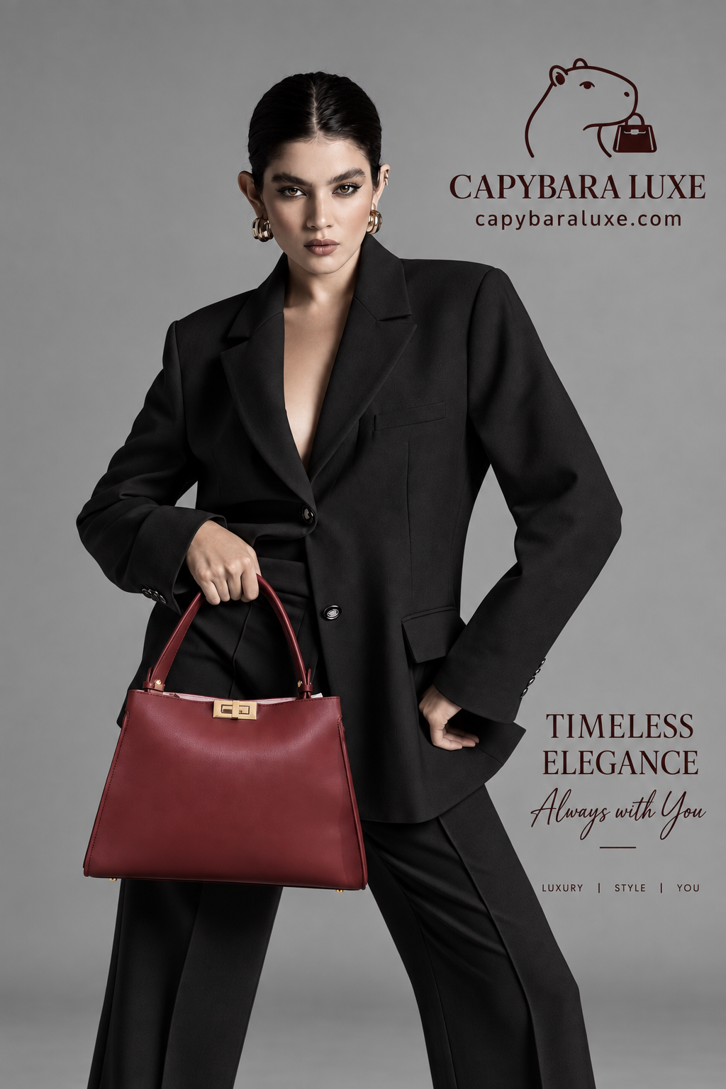 Capybara Luxe Burgundy Premium Handbag – Timeless Elegance