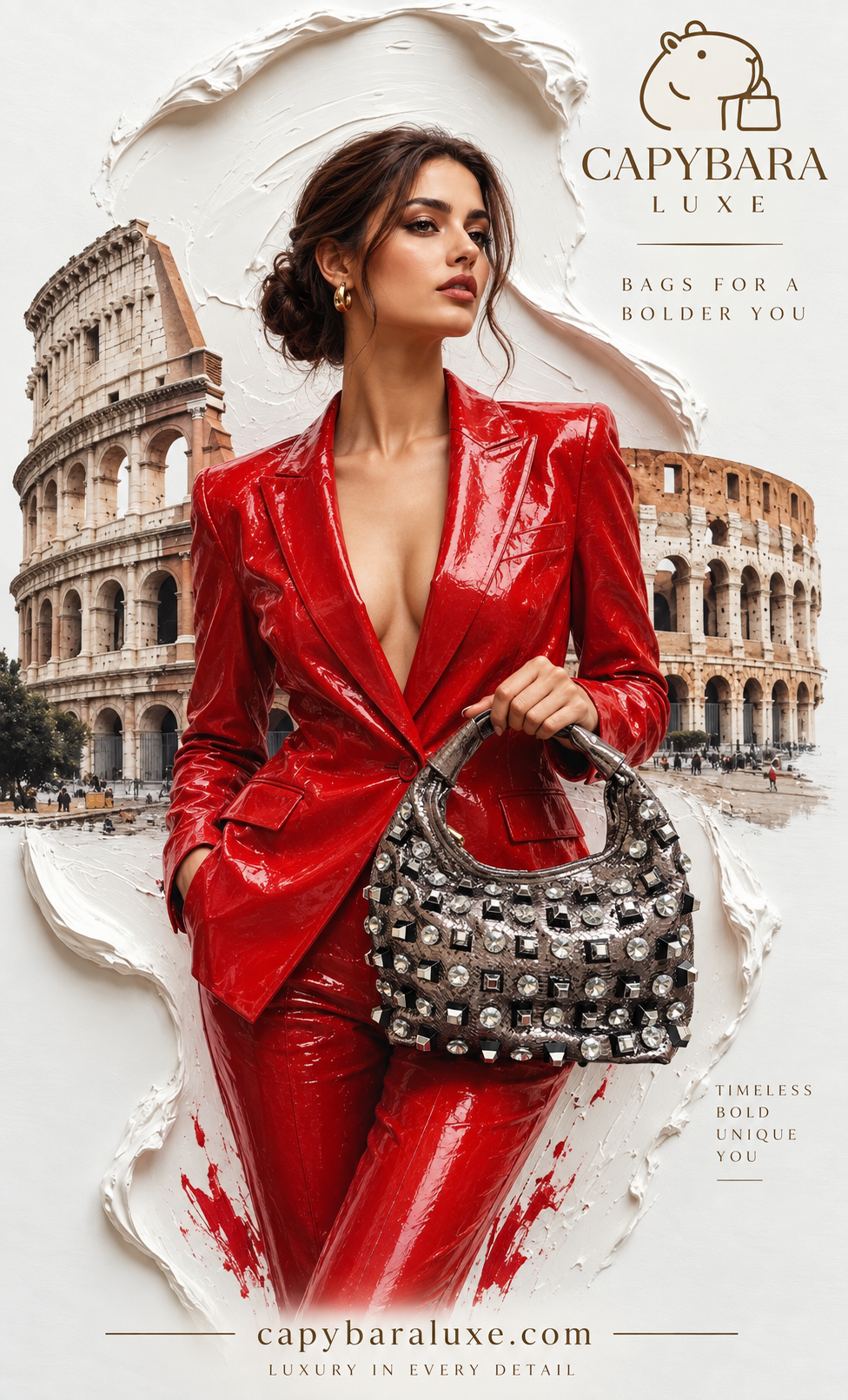 Capybara Luxe Silver Crystal Embellished Statement Handbag