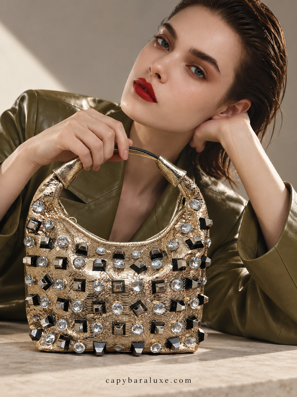 Capybara Luxe Crystal Embellished Statement Handbag