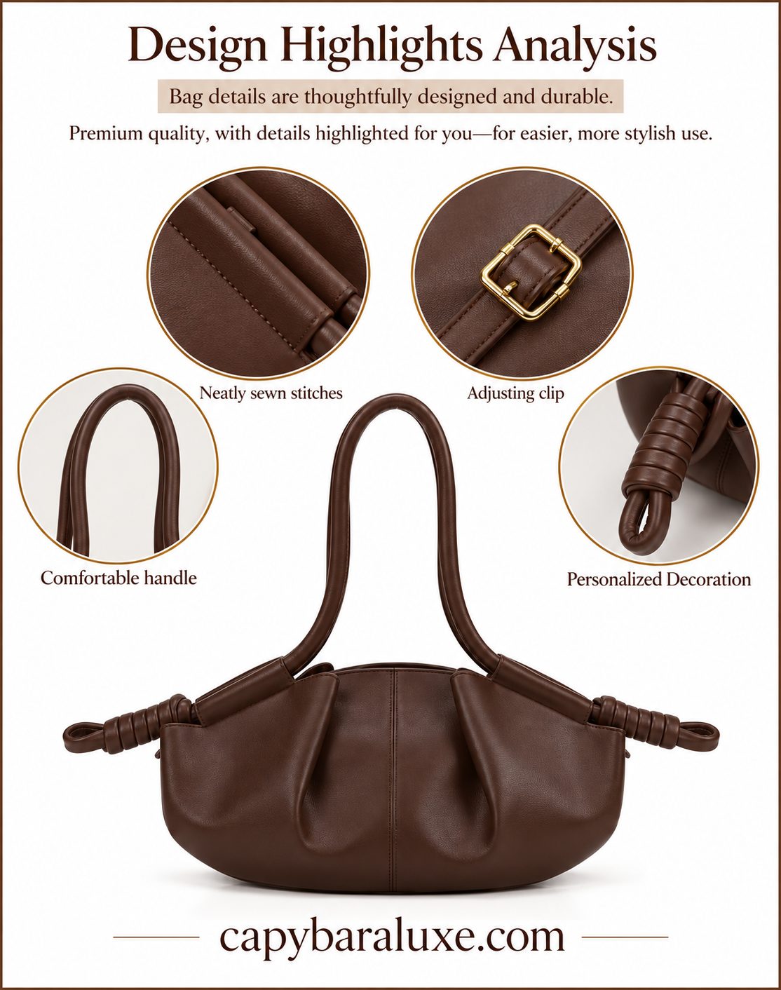 Chocolate Brown Pleated Shoulder Bag for Women | Elegant Everyday Handbag