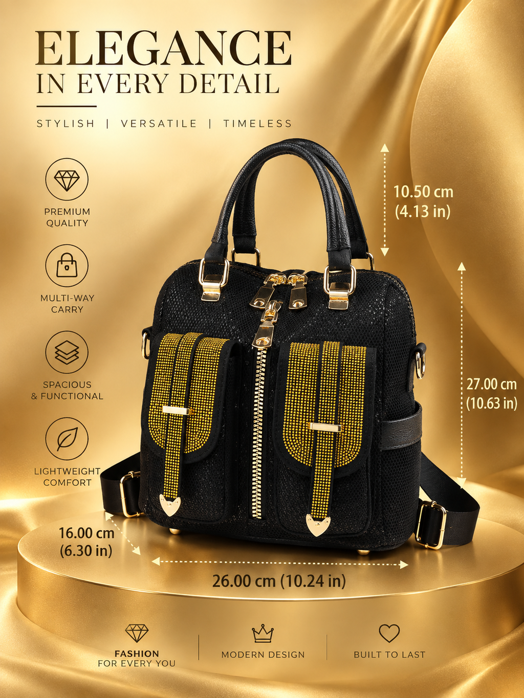 Luxe Black & Gold Statement Backpack