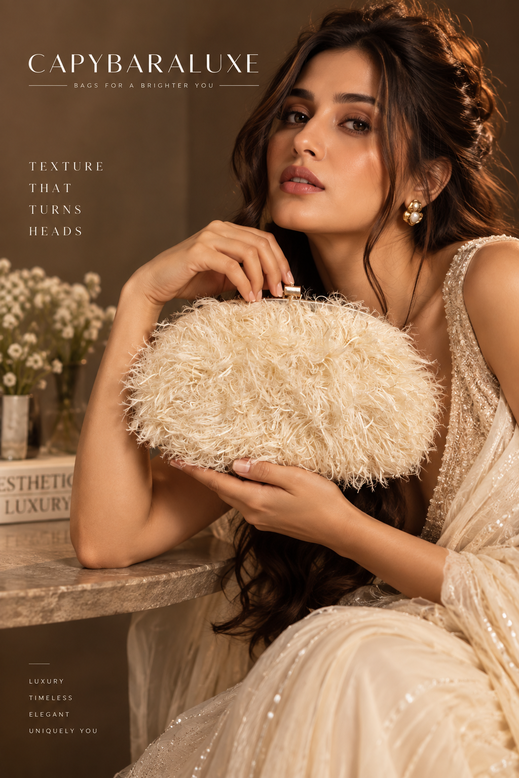 Cream Fur Luxury Clutch Bag