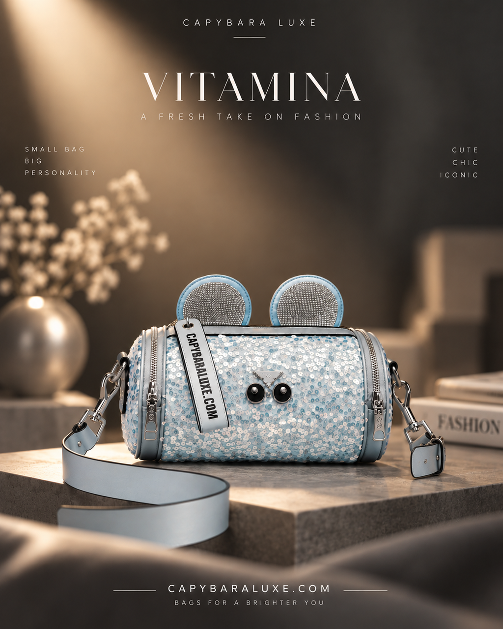 Blue Sequin Mini Shoulder Bag