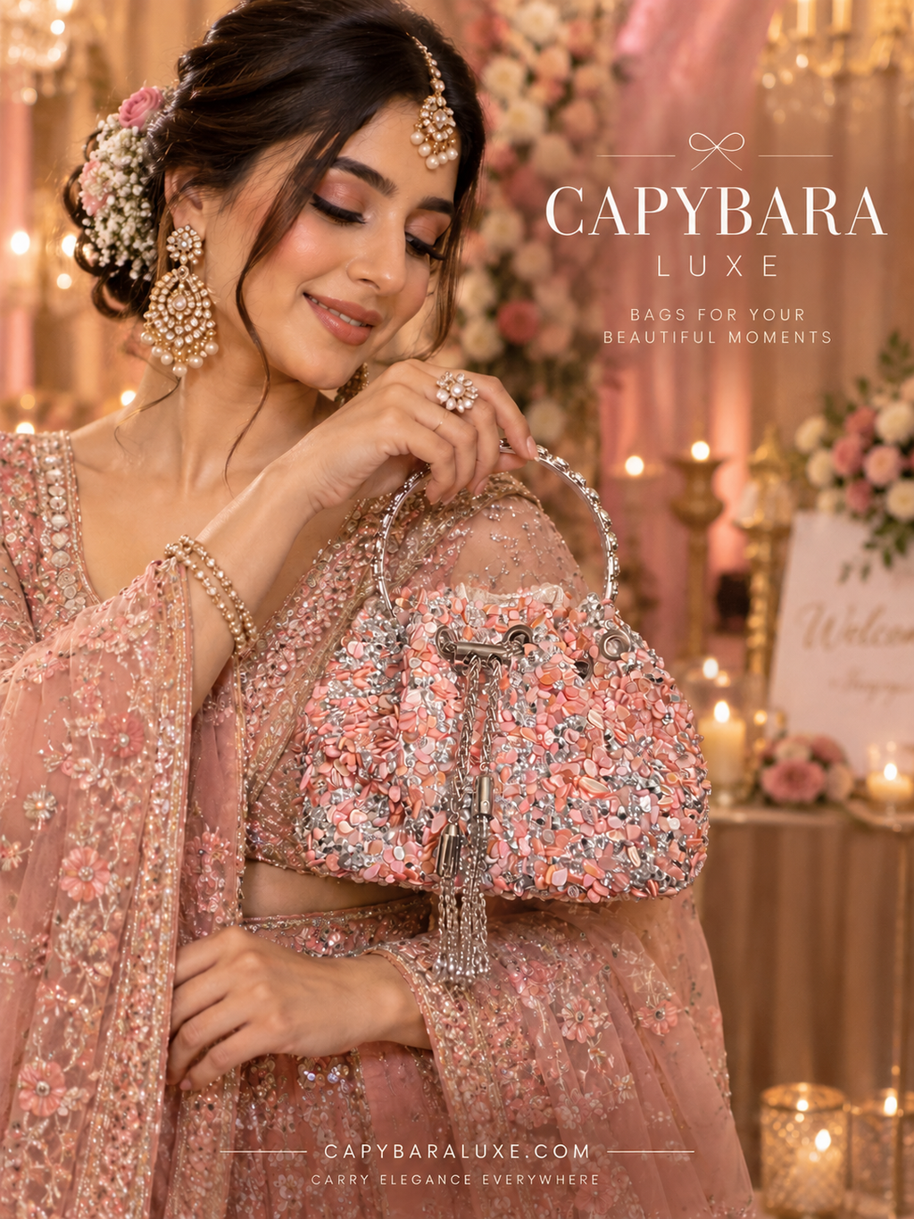 Capybara Luxe Pearl Blossom Potli Bag – Luxury Festive Handbag