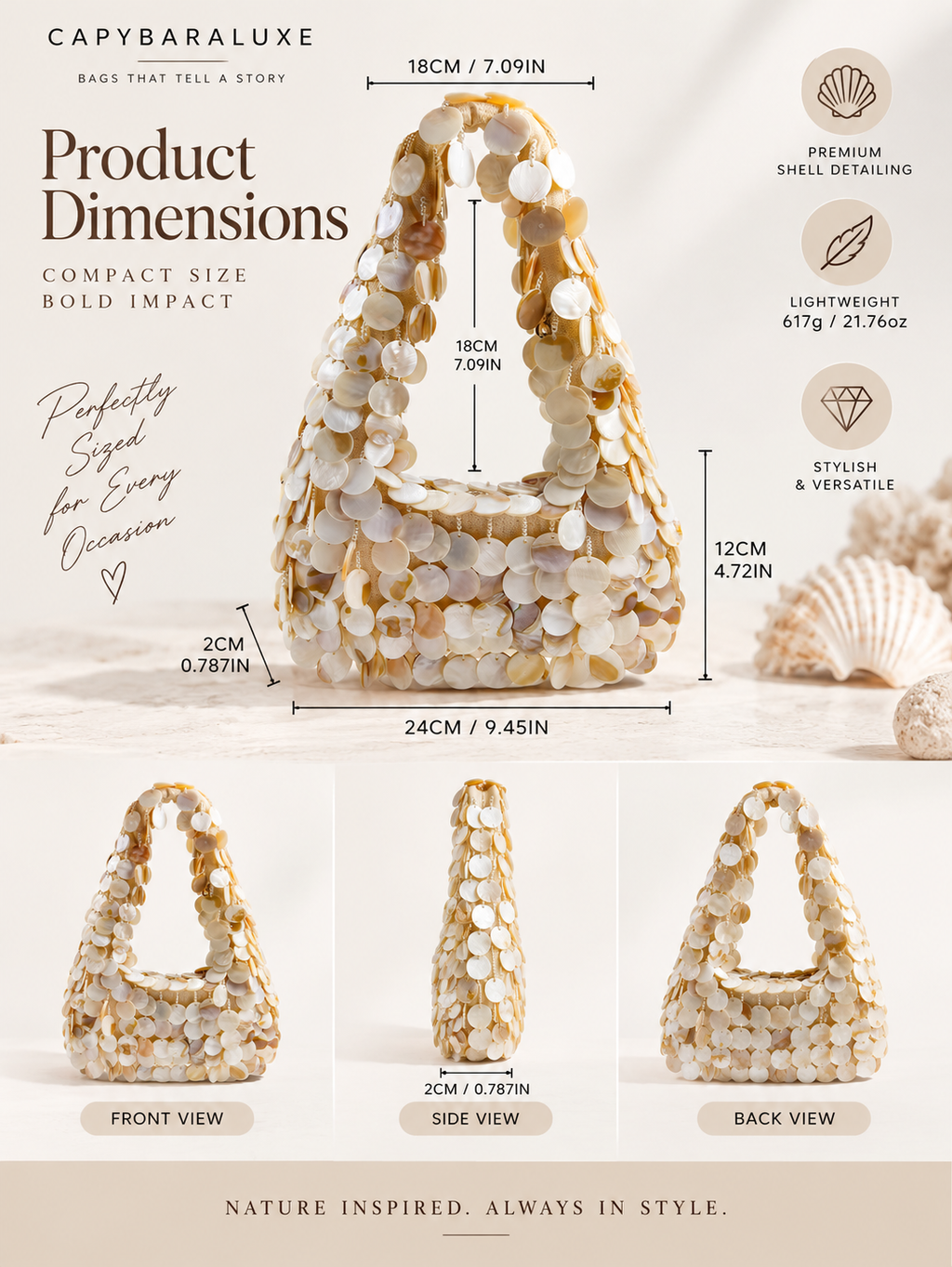 White Shell Beaded Shoulder Bag