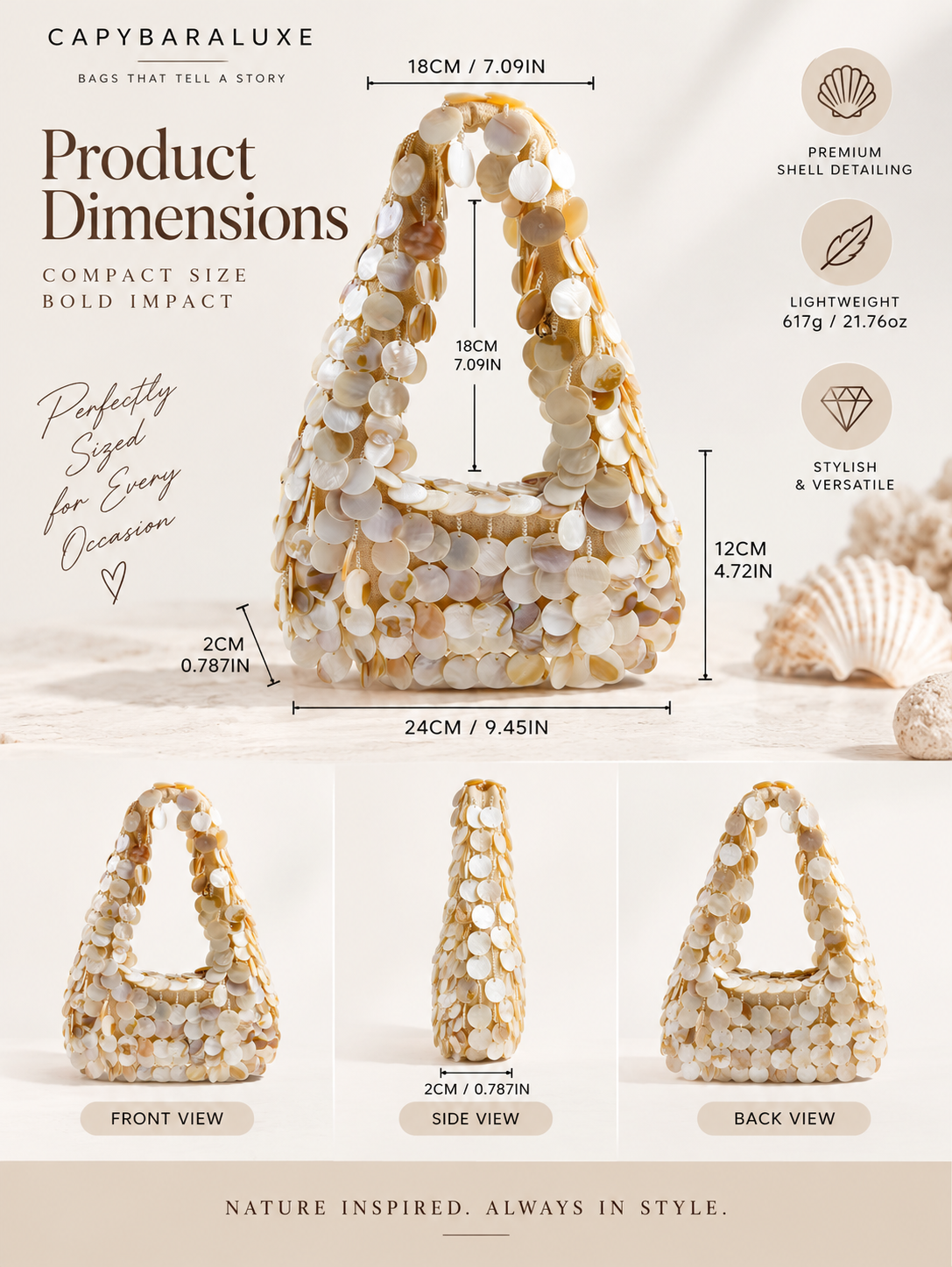 White Shell Beaded Shoulder Bag
