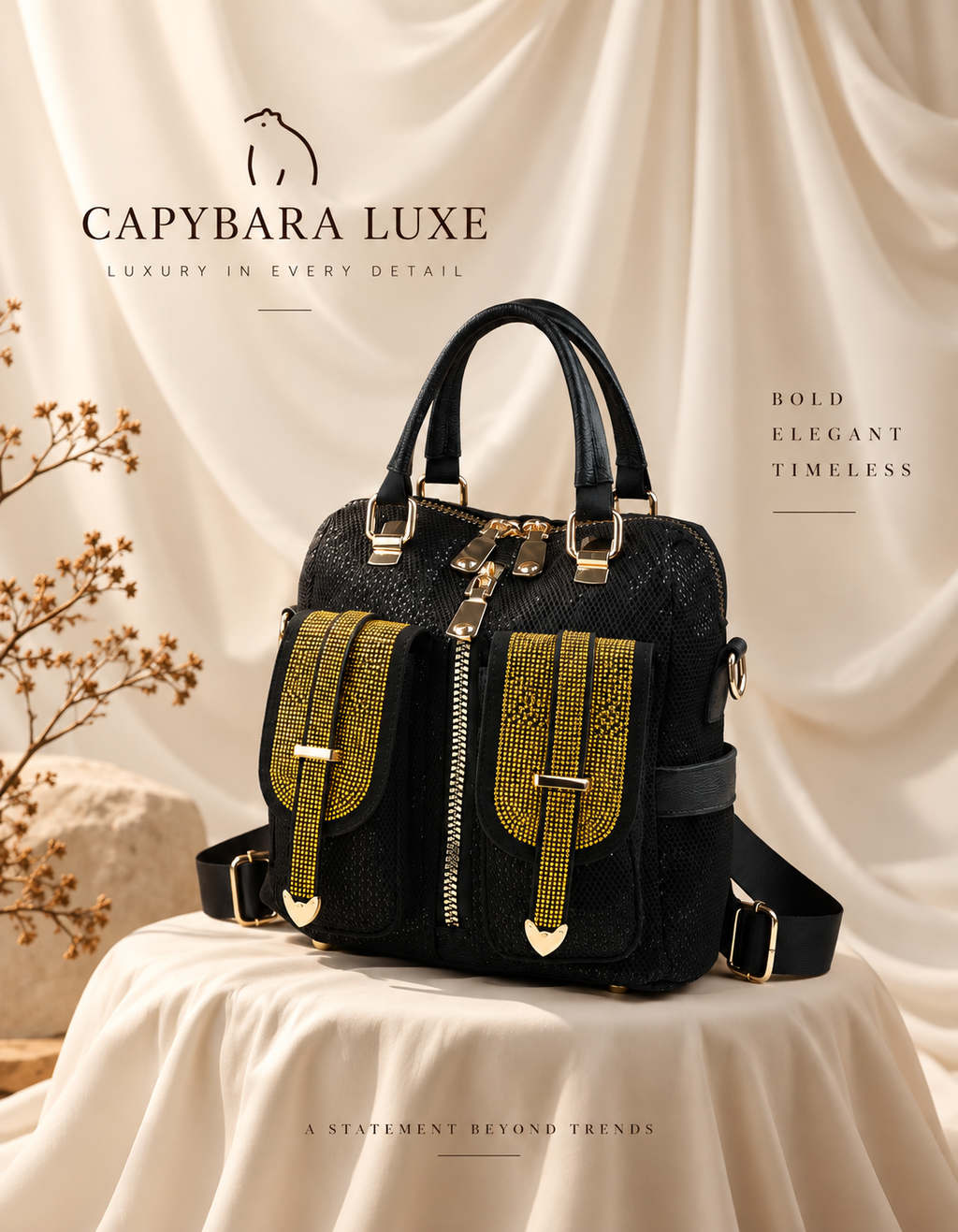 Luxe Black & Gold Statement Backpack