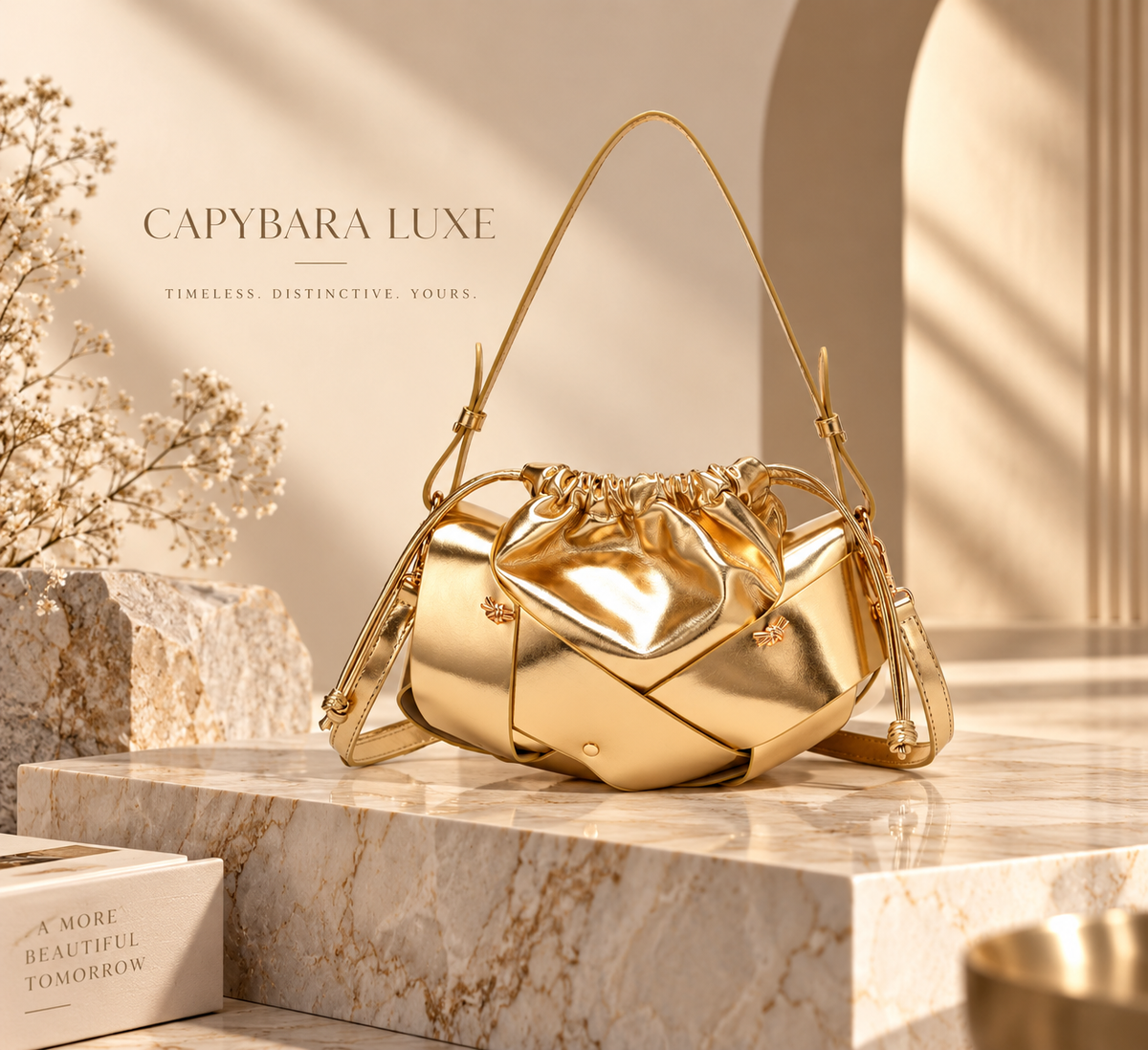 Golden Satin Shoulder Bag
