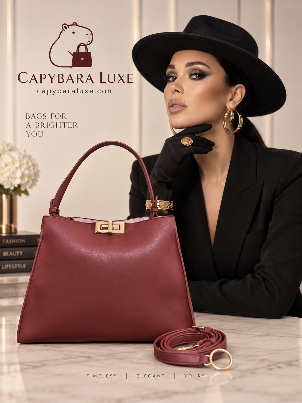 Capybara Luxe Burgundy Premium Handbag – Timeless Elegance
