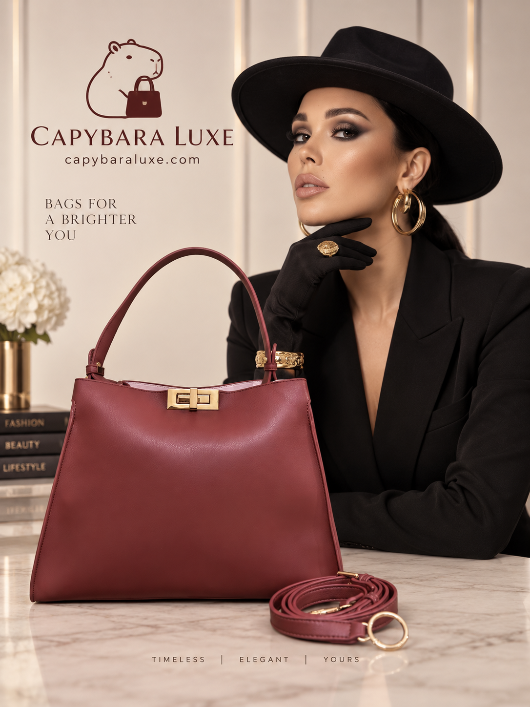 Capybara Luxe Burgundy Premium Handbag – Timeless Elegance