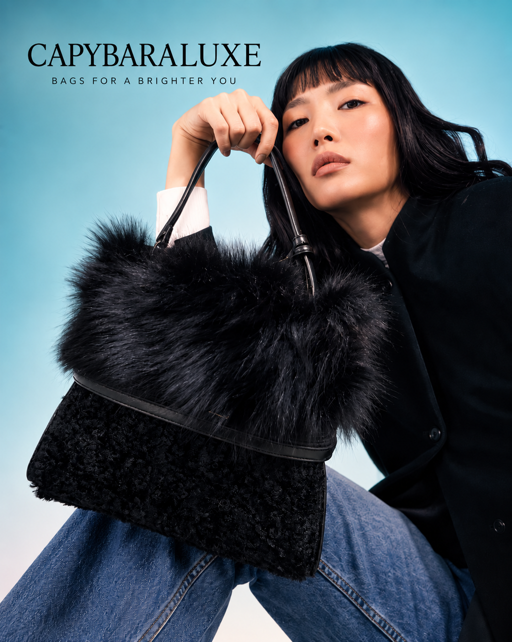 Black Fur Premium HandBag